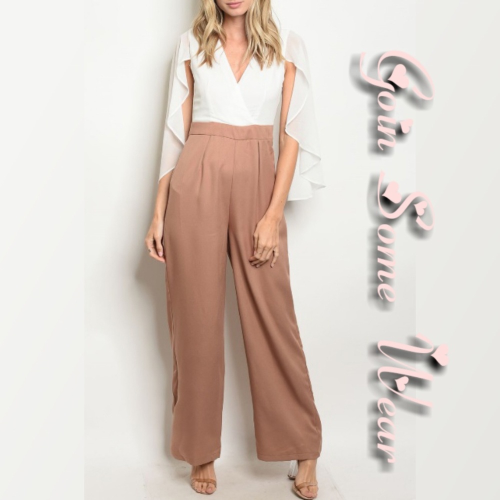 White Cape Taupe Jumpsuit Women Sizes Small Medium Large